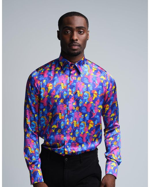Gresham Blake Blue Ravers Silk Shirt for men