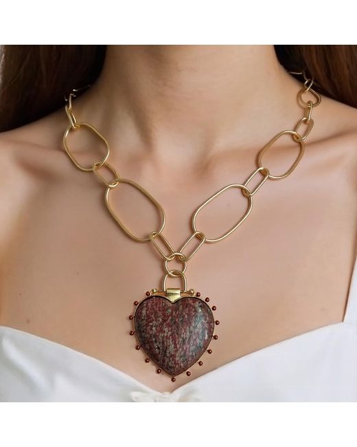 Rare Matters Jewelry Metallic Luxe Jasper Beaded Heart Pendant Necklace