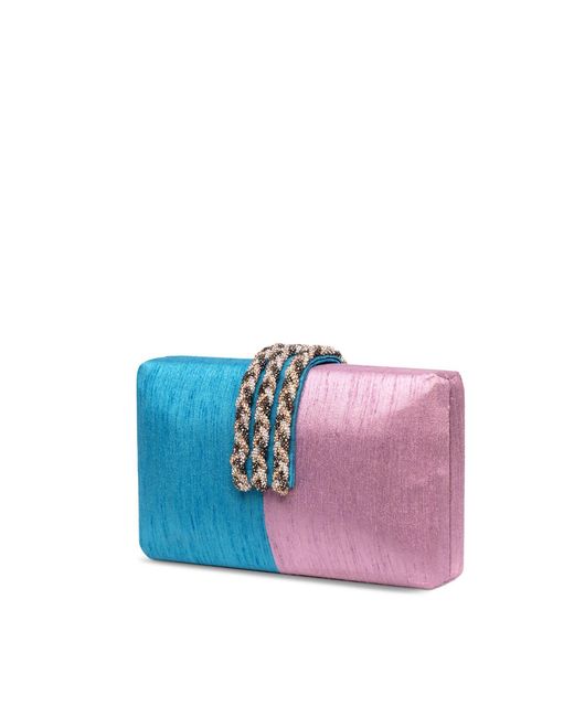 Simitri Blue Cotton Candy Braided Fringe Clutch