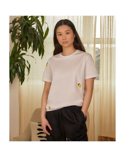 INGMARSON White Lemon Embroidered Organic Cotton T-Shirt