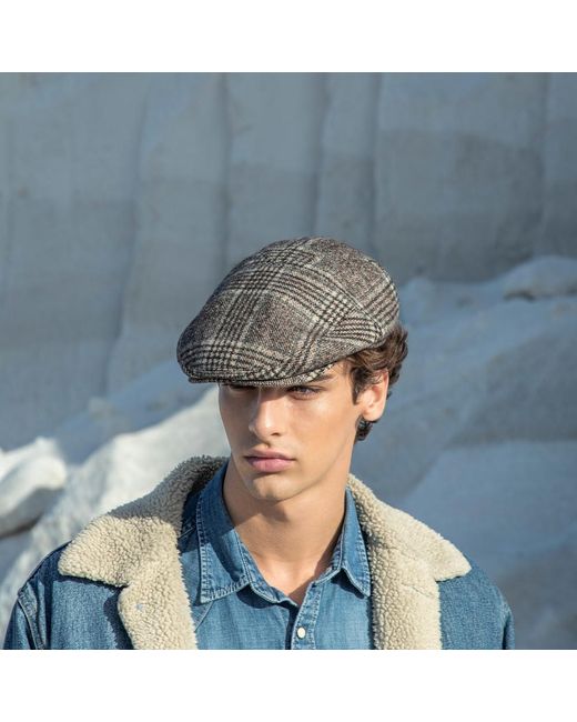 DORIA 1905 Gray Neutrals Neutral Princes Of Wales Woven Cap for men