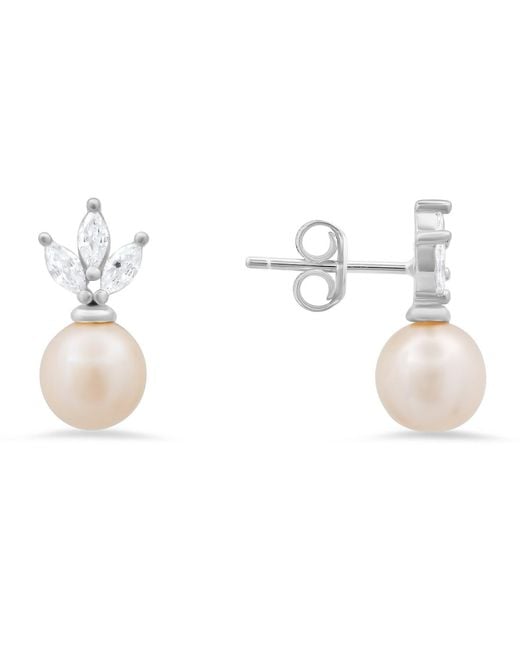 Kylie Harper White Marquise-Cut Diamond Cz & Pearl Drop Stud Earrings