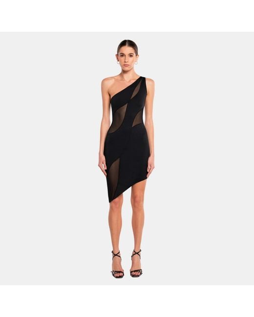 OW Collection Black Curve Mesh Mini Dress