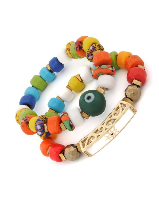 Ebru Jewelry Blue Colorful Protection Evil Eye Charm Ceramic Bracelet Duo
