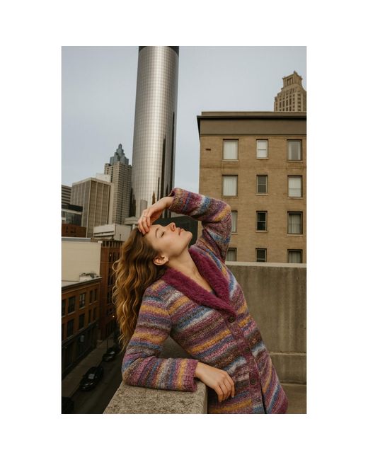 Saachi Purple Fur Collared Long Cardigan Sweater