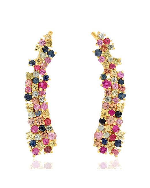 Artisan White 18K Multi-Color Sapphire Pavé Ear Climber Earrings