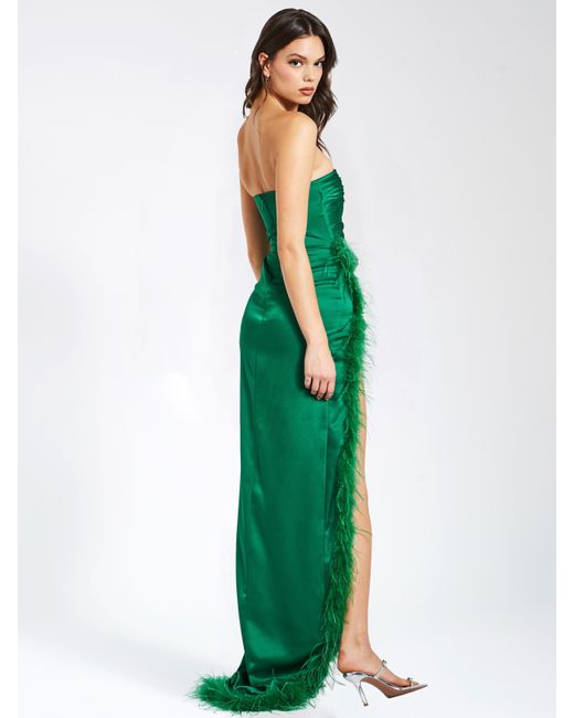 Miss Circle New York Green Perrin Emerald Feather Dress High Slit Gown