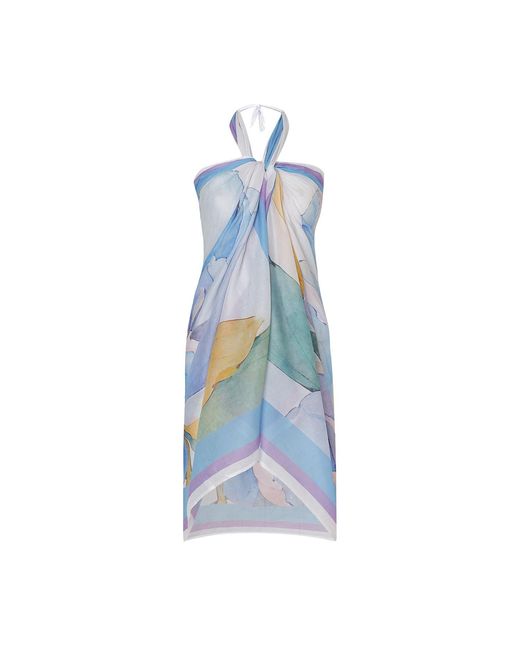 DHARA SHETH DUBAI Blue Fleur Botanical Print Resort Halter-Style Sarong