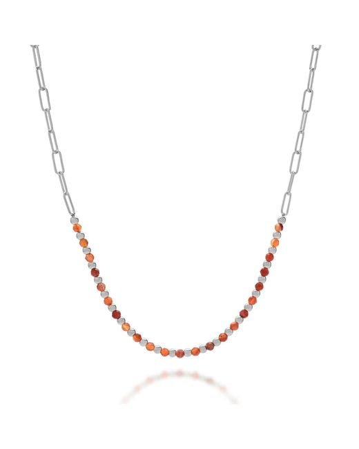Nellou Jewellery Metallic Carnelian Gem Shine Necklace Sterling