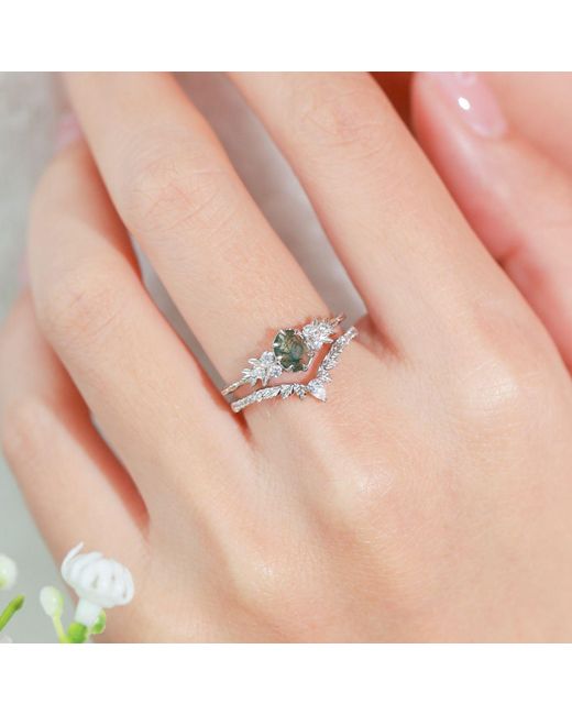 Azura Jewelry New York Green Wildflower Moss Agate Ring Vermeil
