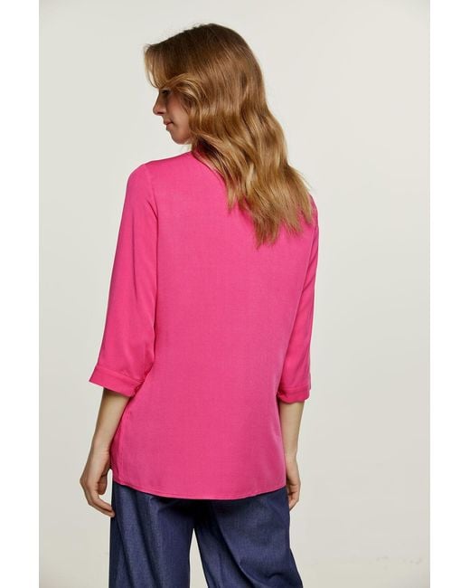 Conquista Pink Relaxed Viscose V-Neck Blouse