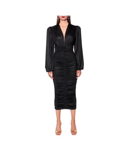 AGGI by HALEWSKI Black Gloria Long Sleeve Draped Dress