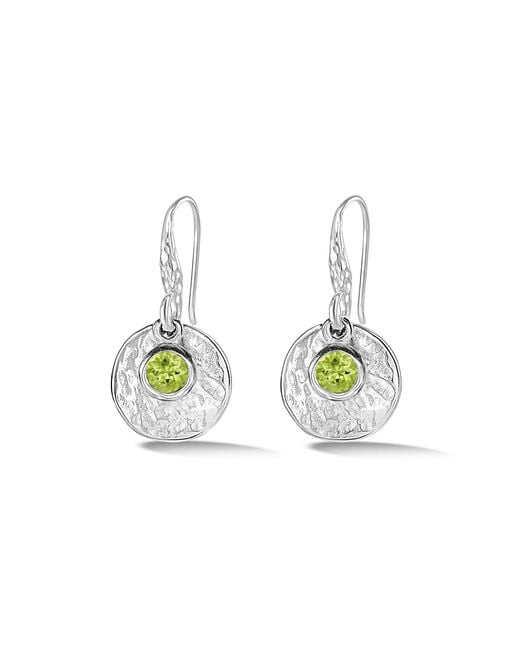 Dower & Hall Green Hammered Disc & Peridot Array Drop Earrings