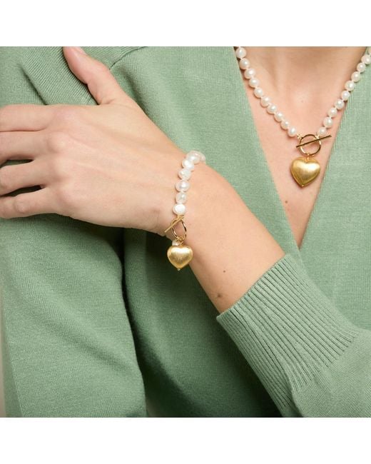 Pearls of the Orient Online Metallic Amare Cultured Freshwater Pearl Bracelet With Brush Heart Pendant