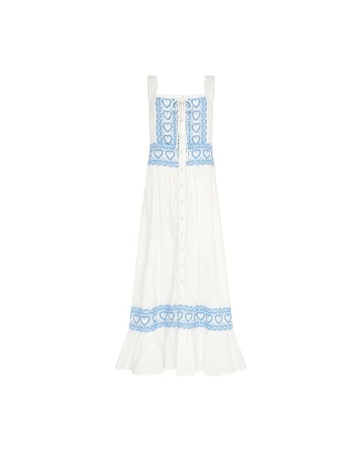 Rose & Nancy Blue Harri Heart And Cotton Heart Embroidery Maxi Dress