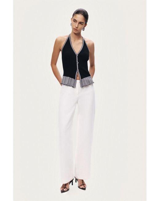Nocturne Black Halter Ribbed Knit Top