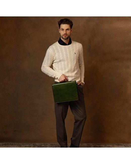 Time Resistance Green Leather Portfolio With Binder for men