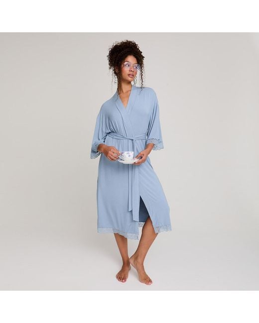 Pretty You London Blue Bamboo Lace Kimono Robe