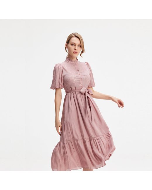 Smart and Joy Pink Tea Dress With Tiered Ruffles