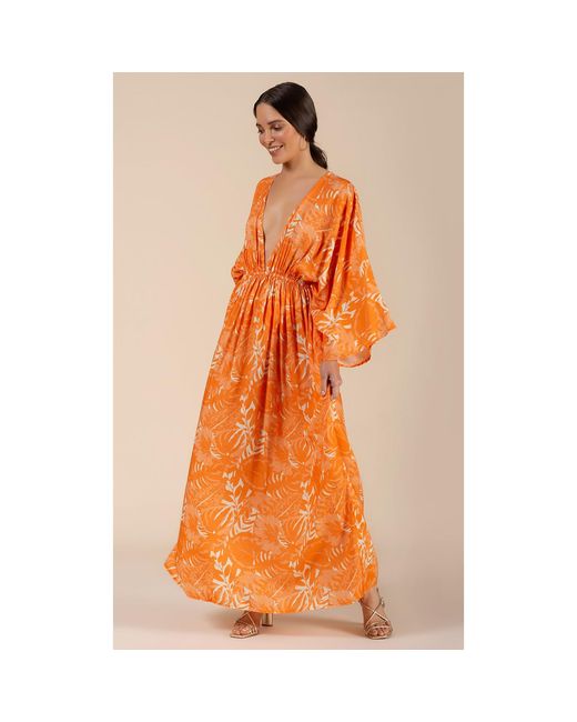 Coco Riko Ibiza Orange Frances Maxi Kaftan Sunset Leaf