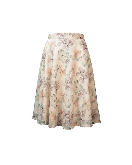 Stovaria Natural Cotton Silk Floral Knee Length A Line Skirt