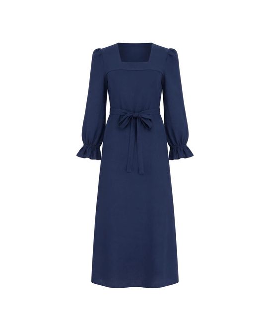 The Tunic Shop Blue Long Sleeves Linen Straight Maxi Dress