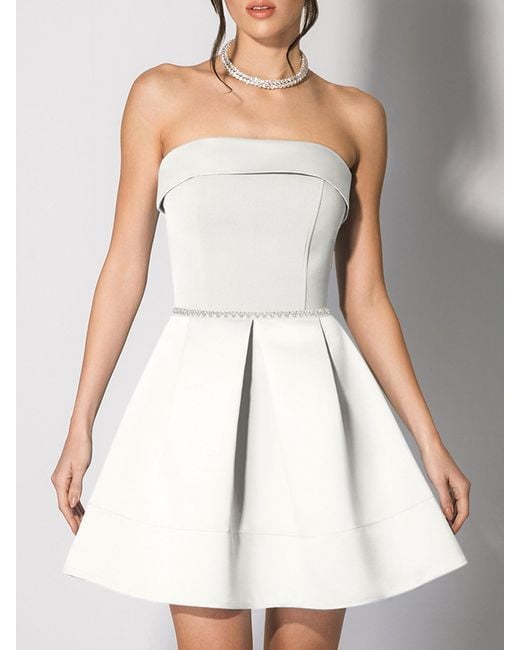 Tia Dorraine White Wild Flower Flared Satin Mini Dress Pearl