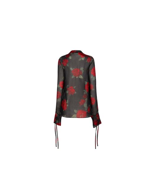 concept A trois Red Chiffon Blouse Adorned With Roses
