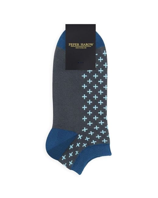 Peper Harow - Made in England Blue Crosslet Trainer Socks – Bundle for men
