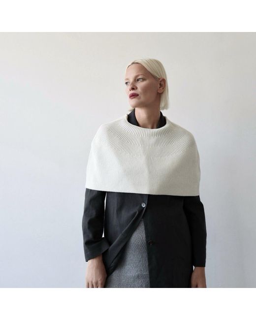 London Atelier Byproduct White Neutrals Cream Mohair Wool Knitted Cape