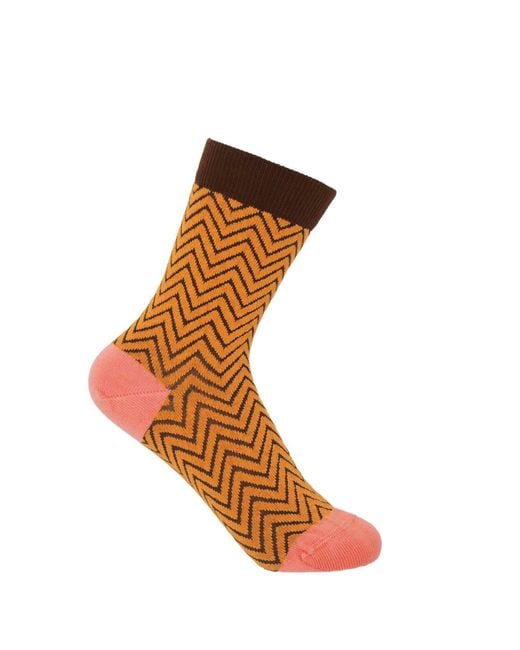 Peper Harow - Made in England Brown Fleur De Lis & Mustard Zigzag Socks Two Pack