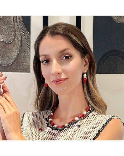 Farra Red Raspberry With Freshwater Pearls Clip On Earrings
