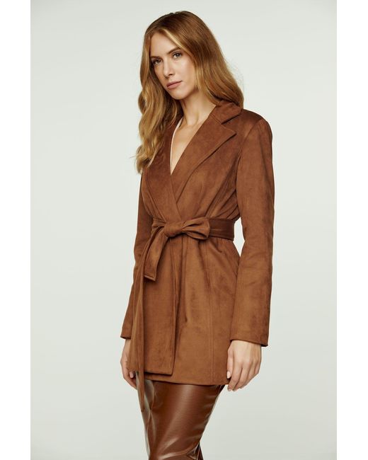 Conquista Brown Suede-Look Jacket With Belt