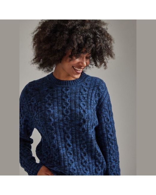 Salts Cashmere Blue Space Dyed Cable Crew Neck Sweater