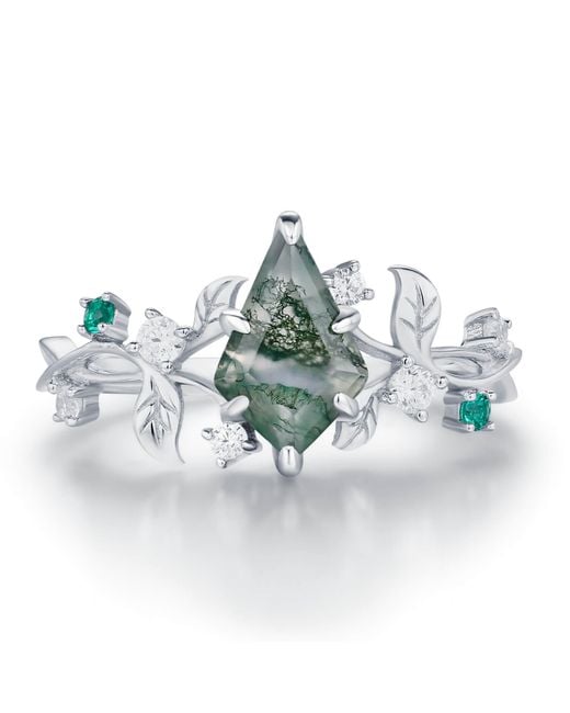 Azura Jewelry New York Blue Secret Garden Moss Agate Emerald Ring Vermeil