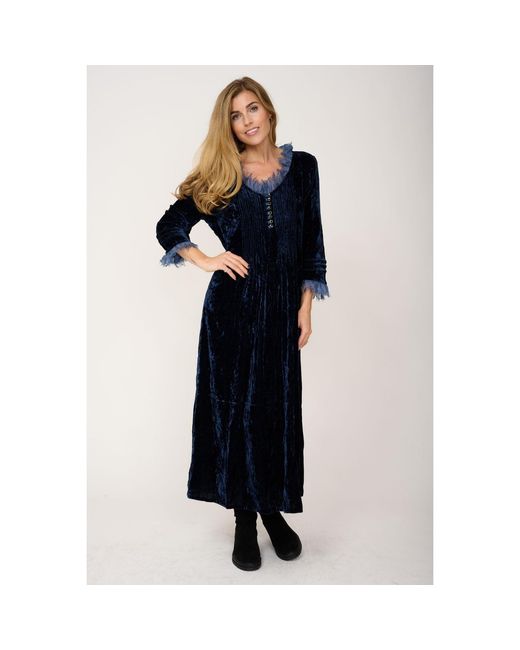 At Last Blue Silk Velvet Annabel Maxi Dress
