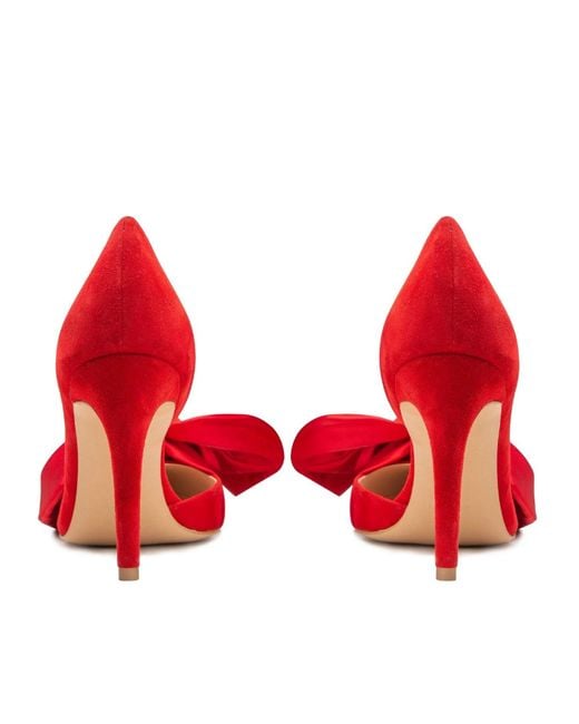 Ginissima Red Samantha Suede And Oversized Satin Bow Open Sided Stiletto