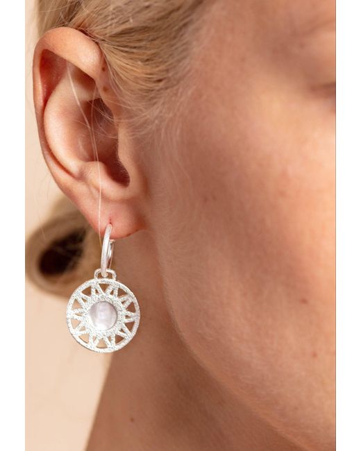 Claire Hill Designs Metallic Geometric Mother Of Pearl Hoop Earrings