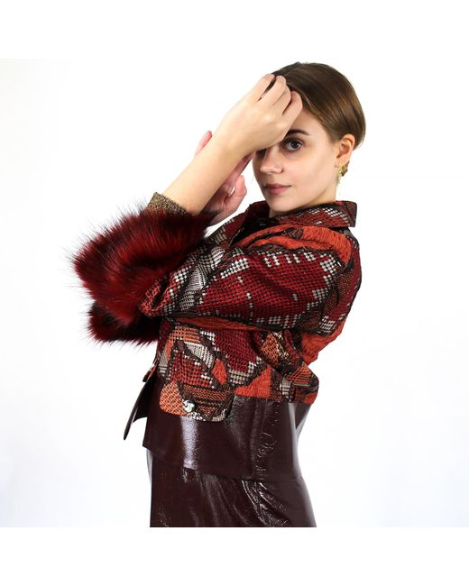 Lalipop Design Red Jacquard Jacket With Faux Fur Cuffs