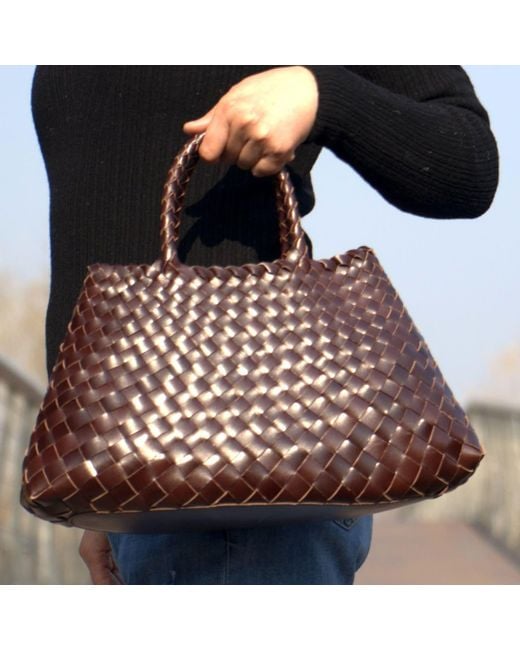 Rimini Brown Woven Vegan Leather Tote 'Elisabetta'