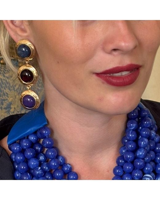 Michael Nash Jewelry Blue Violetta Three Stone Lapis And Carnelian Resin Pierced Earrings