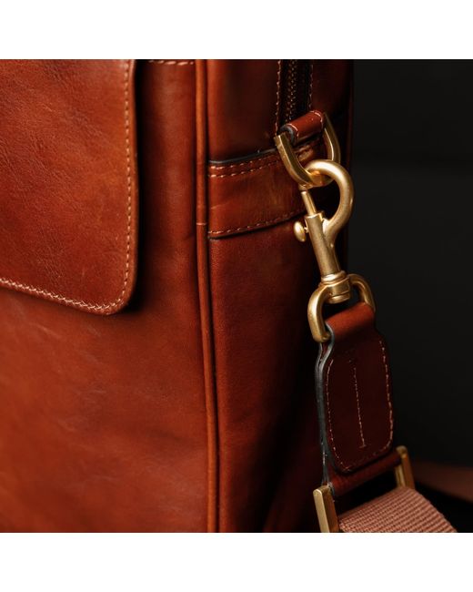 Time Resistance Brown Cognac Leather Briefcase Laptop Bag for men