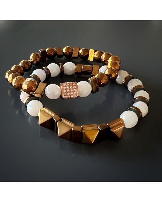 Ebru Jewelry Brown Rose Energy Quartz Bracelet Set