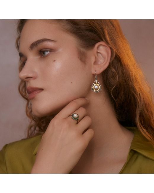 Emma Chapman Jewels Metallic Pearl Emerald Dangle Earrings