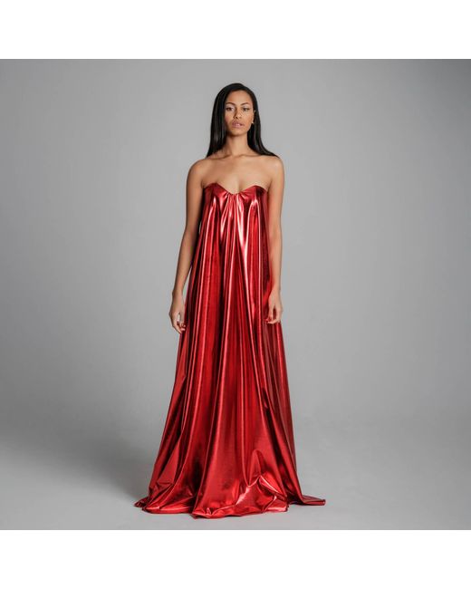 Imaatu Red ​Quiet Glam Maxi Gown – Corseted Premium Faux Leather & Hidden Pockets