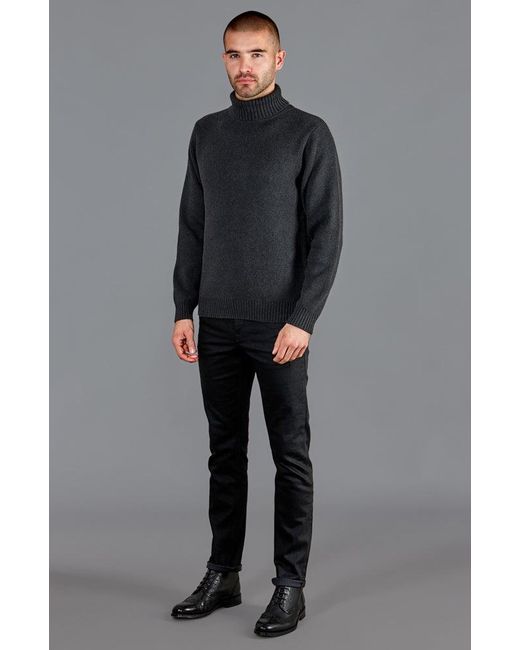 Paul James Knitwear Blue S Midweight Pure Cotton Fitted Submariner Roll Neck Harrison Jumper for men