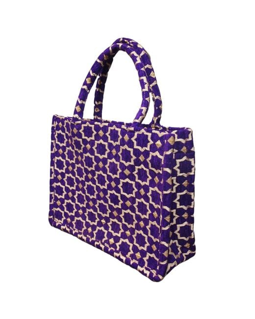 Berber Leather Purple Neutrals Moroccan Geometric Print Fabric Tote Bag
