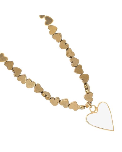 Ebru Jewelry Metallic Heart Pendant Hematite Stone Heart Shape Chain Necklace