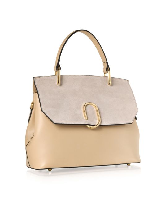 Le Parmentier Natural Neutrals Thais Suede & Leather Nude Satchel Bag