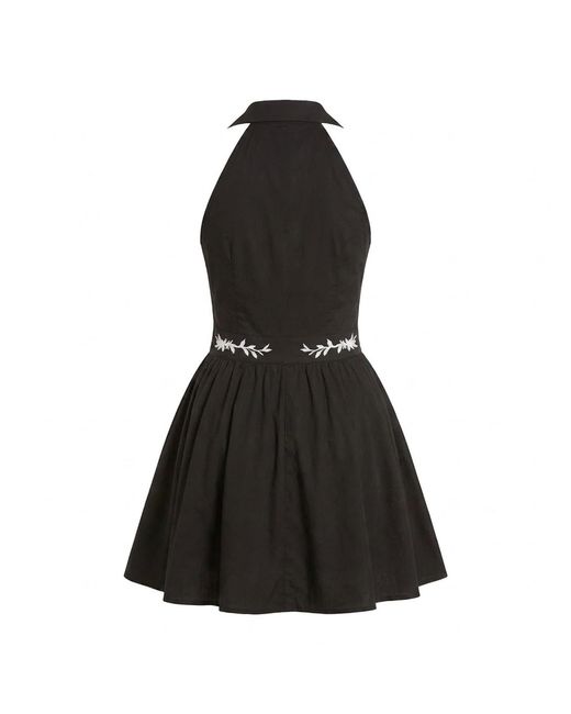 Modenaire Black Embroidered Halter Mini Dress